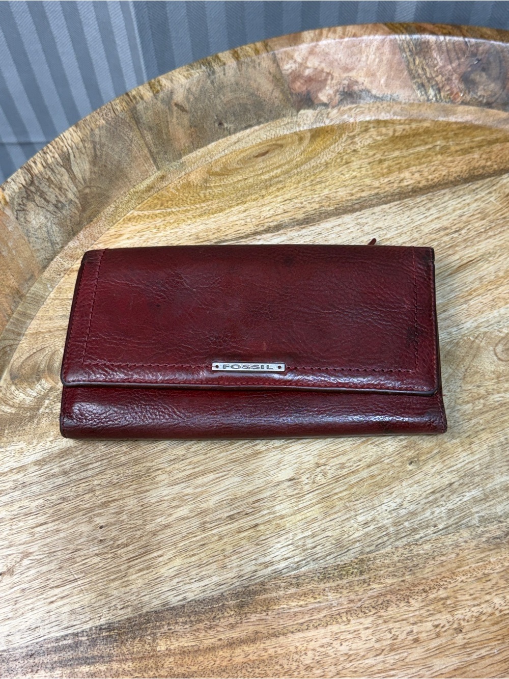 Burgundy Leather Checkbook Wallet Fossil Oxblood Organizer